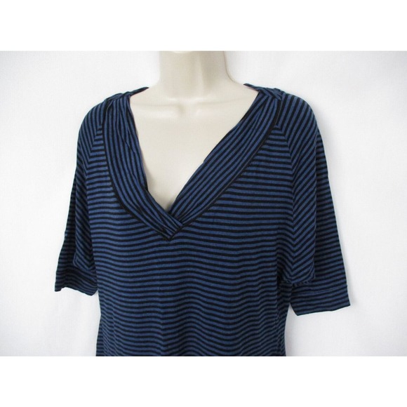 Soma Top Womens Medium Striped Knit Blue Black V-Neck Short Sleeve Casual Comfy - Picture 3 of 10